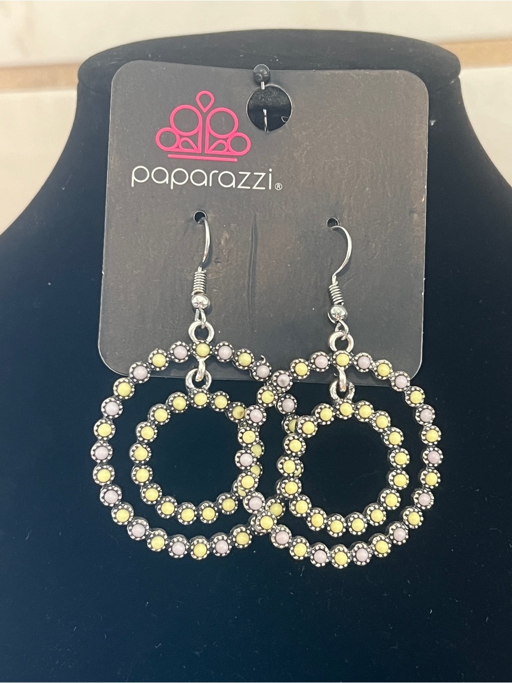 Paparazzi Yellow and Silver Double Hoop Earrings - Women's Fashion Jewelry